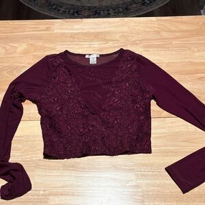 Bozzolo Deep Burgundy Lace Crop Top
